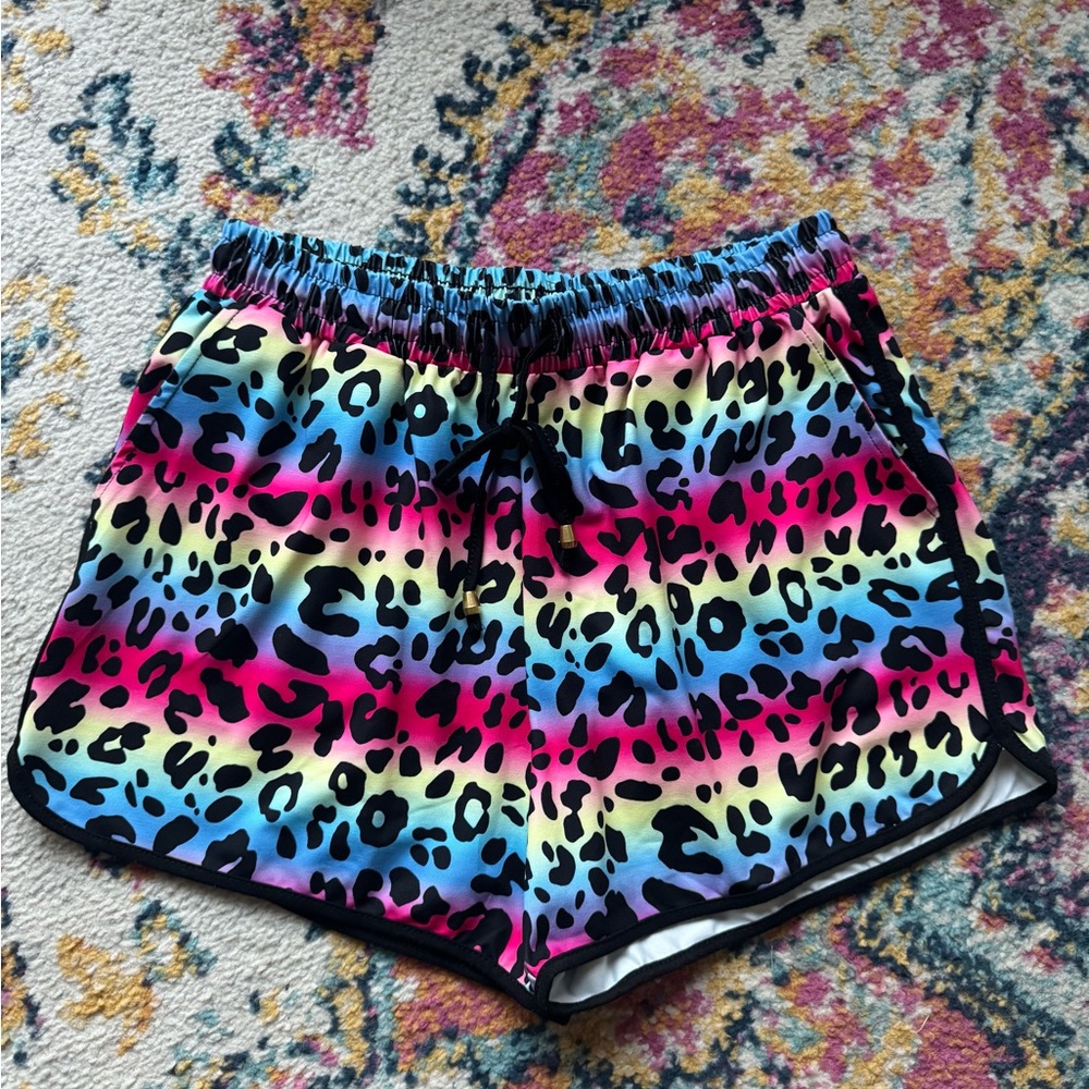 Colorful Leopard Print Women's Athletic Shorts